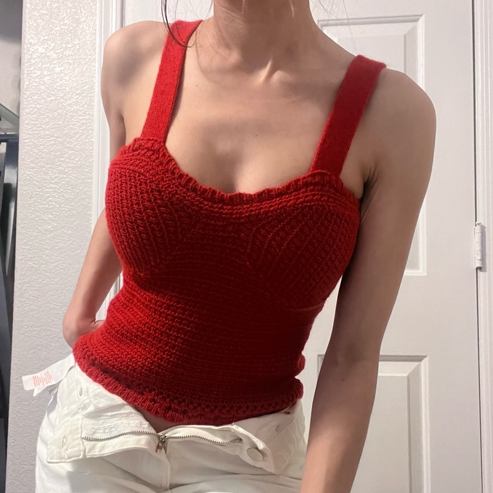 Red Crochet ASOS Bustier Top with Straps